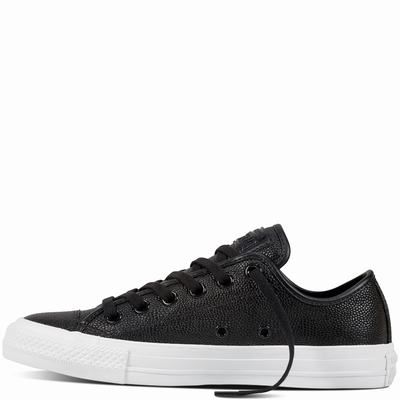 Converse Chuck Taylor All Star Pebbled Leather Low Tops Womens - Black/Black/White Shoes (512PXBVZ)